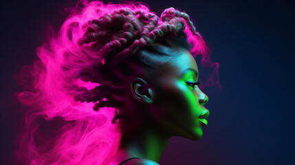 Fototapeta na wymiar Beautiful afro american woman with pink hair