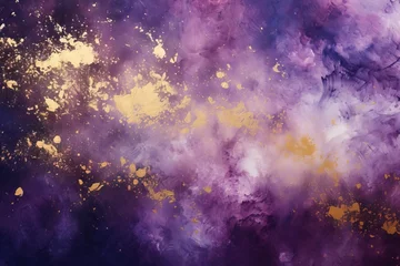 Fototapeten Fond abstrait lumineux, violet et or avec des taches granuleuses. Idéal comme papier peint de luxe. IA générative, IA © Merilno