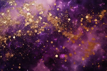 Fond abstrait lumineux, violet et or avec des taches granuleuses. Idéal comme papier peint de luxe. IA générative, IA