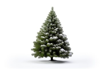 Snow-Covered Small Pine Tree on White Background with Festive Holiday Vibes Created With Generative AI Technology