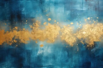 Obraz na płótnie Canvas Fond abstrait lumineux, bleu et or avec des taches granuleuses. Idéal comme papier peint de luxe. IA générative, IA