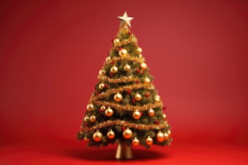 A Festive Miniature Christmas Tree Adorned with Shimmering Gold Ornaments Created With Generative AI Technology
