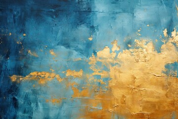 Fond abstrait lumineux, bleu et or avec des taches granuleuses. Idéal comme papier peint de luxe. IA générative, IA - obrazy, fototapety, plakaty