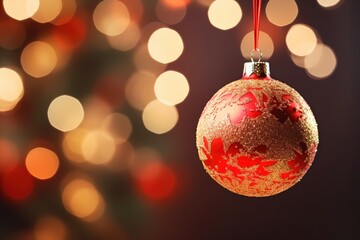 Red and Gold Ornament Hanging From String Created With Generative AI Technology