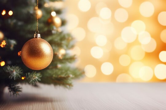 A Sparkling Christmas Tree with a Shimmering Gold Ornament Created With Generative AI Technology