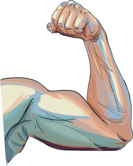 Close-up of a power fitness man's hand. Muscular bodybuilder flexing and showing his biceps - internal side - obrazy, fototapety, plakaty