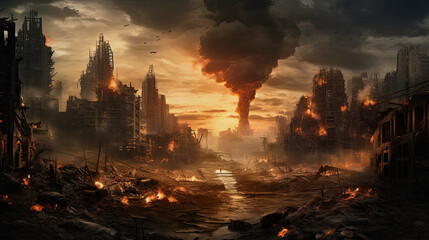 illustration of a dystopian after war cityscape