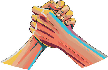 Hands of friends greeting each other