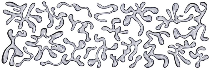 3d chrome metal organic fluid shapes. Abstract liquid mercury metallic icon. 3d rendering aluminum gradient shape design element isolated on white background. Brutalist futuristic style