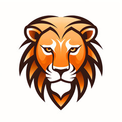 Premium Minimalist Lion Icon: High-End Symmetrical Illustration in Orange, Centered on White Background, High-Quality SVG Vector Art