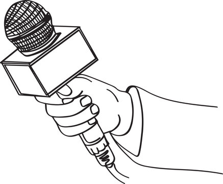 recommend clip art: "Single Continuous Line Drawing of Female Hand with Microphone - Sketch Cartoon Illustration, Reporter Television News Holding Microphone - One Line Sketch Drawing Cartoon Illustration