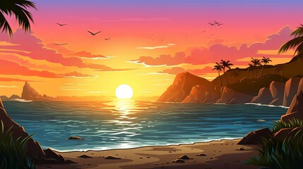 Vector Illustration of a gorgeous sunset over the ocean 1 © Mat