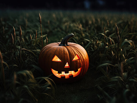 halloween pumpkin on a grass