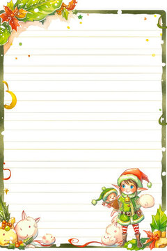 Christmas elf elaborate borders illustrated notepad