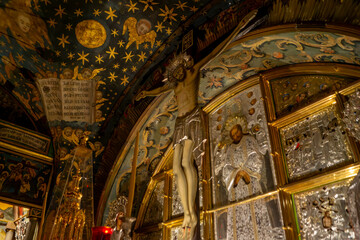 Fototapeta na wymiar The Christian depiction of Jesus Christ and crucifix, at Church of the Holy Sepulchre in Jerusalem, Israel.