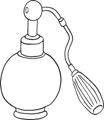 Set with black and white perfume bottles in sketch style isolated on white background. Vector illustration. hand drawing