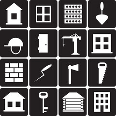 black background building house icon set