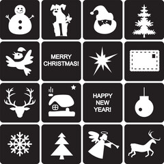 christmas and new year white icons on  black background