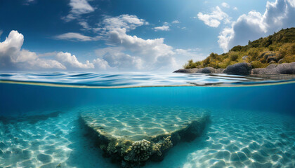 Fototapeta premium Split View of Serene Sea and Sunny Sky