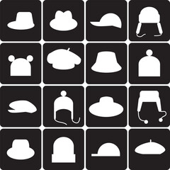 hats icons set on  black background