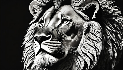 lion side head black outlines monochrome vector illustration