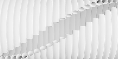 Modern minimal white rotated tubes geometrical pattern background left to right