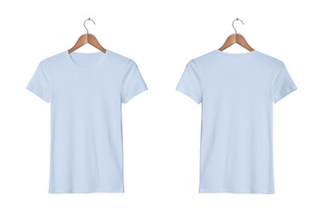 Women's Casual Slim Fit Short Sleeve Baby Blue Tight T-Shirts on a Classic Wooden Hanger