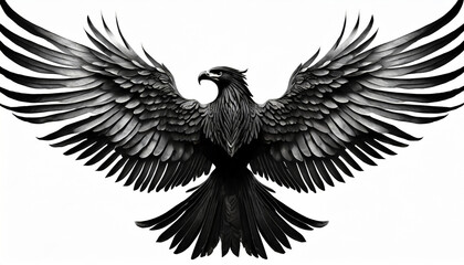 heavenly soar black angelic winged on white background isolated eagle flight emblem of power and majesty skyward bound symbolic feathers in art - obrazy, fototapety, plakaty