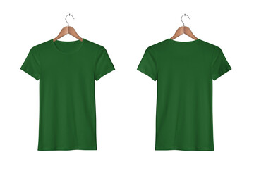 Women's Casual Slim Fit Short Sleeve Green Tight T-Shirts on a Classic Wooden Hanger