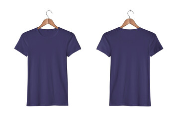 Women's Casual Slim Fit Short Sleeve Navy Tight T-Shirts on a Classic Wooden Hanger