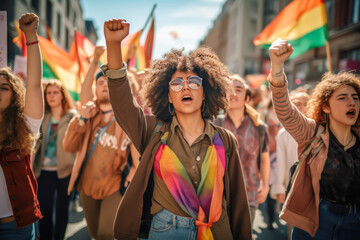 Group of protesters marching for equality - obrazy, fototapety, plakaty