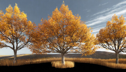 photorealistic 3d render of trees in autumn on transparent background best for illustration digital composition architecture visualization