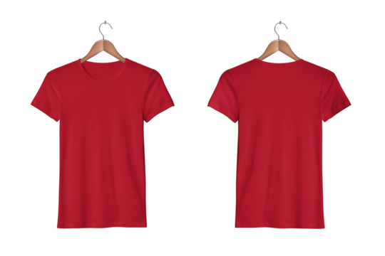 Women's Casual Slim Fit Short Sleeve Red Tight T-Shirts on a Classic Wooden Hanger