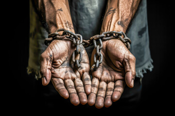 Hands holding a chain symbolizing oppression - obrazy, fototapety, plakaty