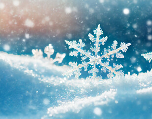 Snowflakes On Snow - Christmas And Winter Background - Natural Snowdrift Close Up With Abstract Light
