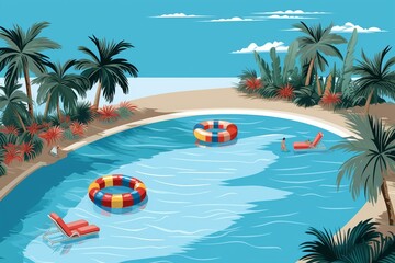 Illustration of a pool depicting a vacation concept. Generative AI