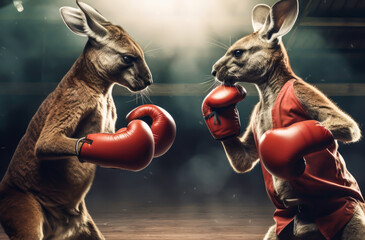 Kangaroo in a boxing match.