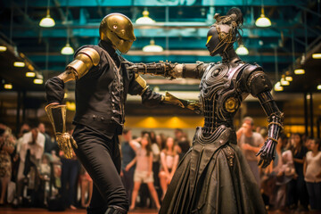 Obraz premium Steampunk robot ballroom dance competition.
