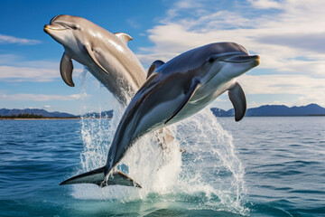 Fototapeta premium Playful dolphins jumping out of the water
