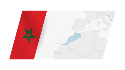 Morocco map in modern style with flag of Morocco on left side.
