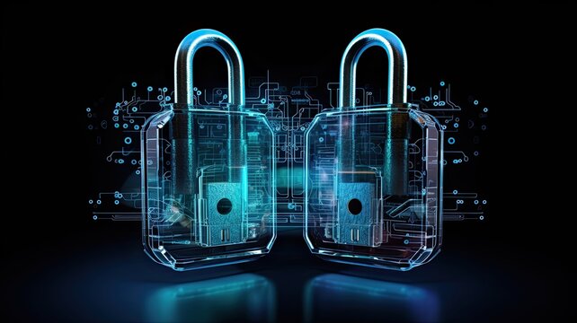 Two interconnected locks with public and private key shapes, highlighting the dual-key system of asymmetric encryption
