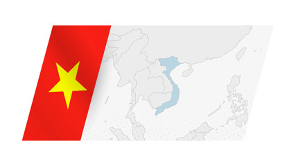 Vietnam map in modern style with flag of Vietnam on left side.