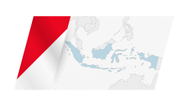 Indonesia map in modern style with flag of Indonesia on left side.