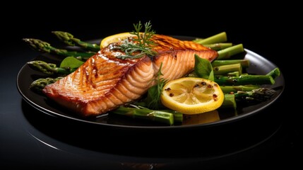 A perfectly seared salmon fillet with a crispy skin. AI Generative