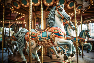 Obraz na płótnie Canvas Whimsical carousel with mythical creatures as rides