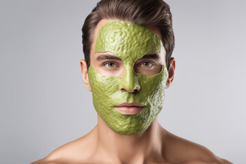 Fototapeta premium beauty portrait skin care health Avocado mask white background close up cosmetic mask 