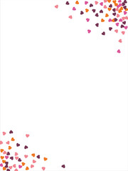 Obraz premium Bright hearts confetti corner frame on white background. Valentine's Day. Banner template. Space for text. illustration.