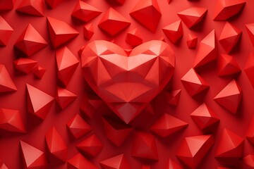 3D-rendered origami heart background for Valentine's Day. Generative AI