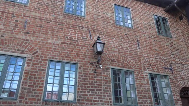 Odense, Denmark The facade of a classic house in a courtyard in Oluf Bagers Gaard. 