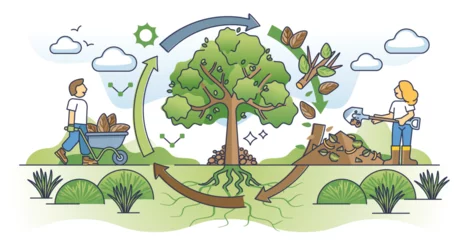 Foto op Canvas Circle of nutrients as natural fertilizer from leaves compost outline concept. Sustainable and renewable fertile material from garden waste vector illustration. Use decompose nutrients from nature. © VectorMine